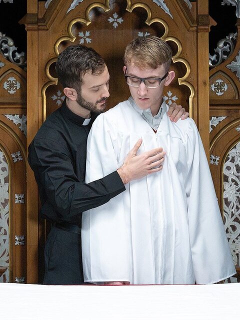 Altar boy Colton Fox sucks Father Tucker Barrett's cock