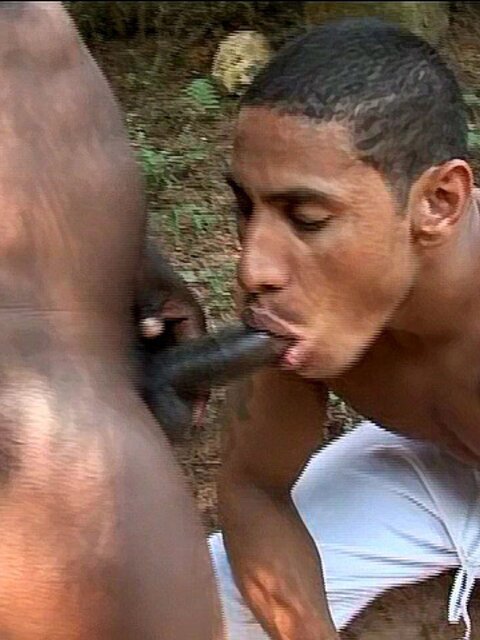 Alber Charles sucks Hunter's big black cock outdoors