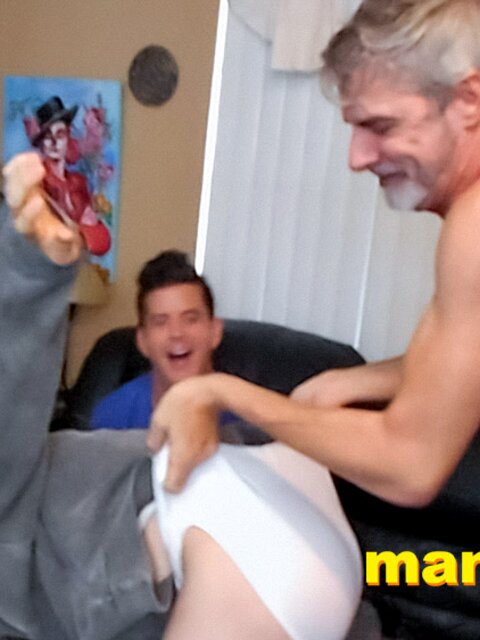 Elis Ataxxx and Jeff Drizzle team up to wedgie old daddy Richard Lennox on the sofa