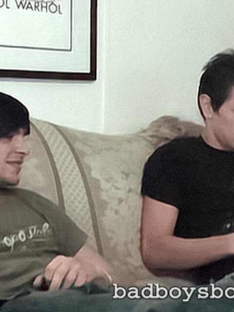 LT Mkay and John Cox jack off together on the couch