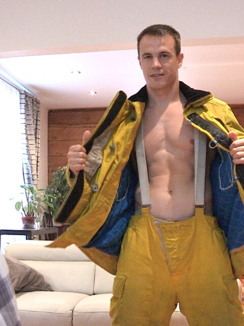 Ricky strips as fireman and jerks off for Pascal