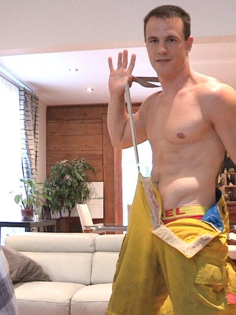 Ricky strips as fireman and jerks off for Pascal