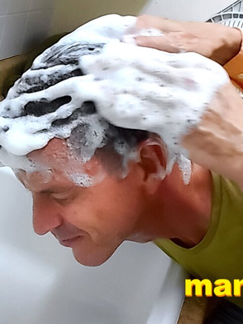 Richard Lennox washes Jeff Drizzle’s hair in kitchen