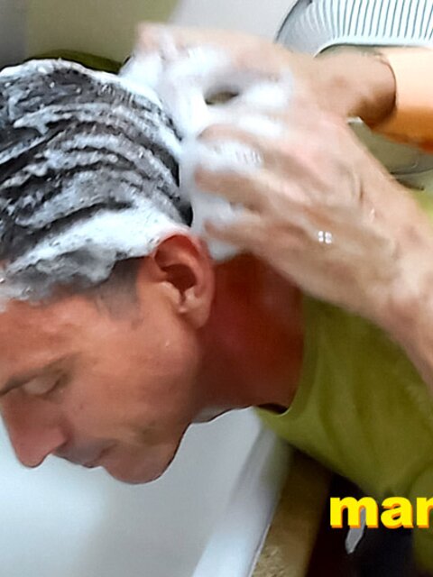 Richard Lennox washes Jeff Drizzle’s hair in kitchen