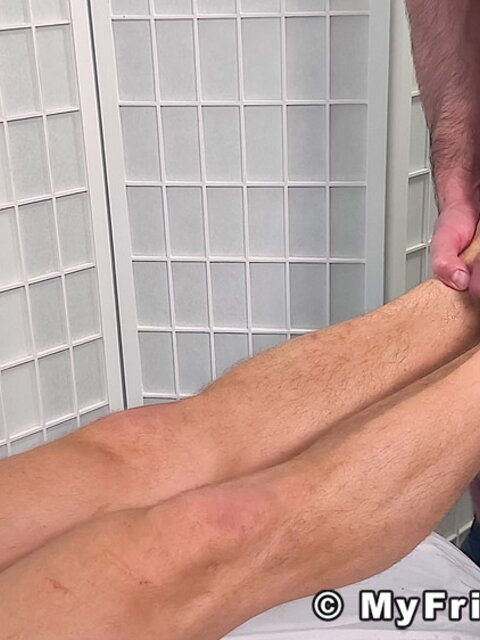 Dr. Riley strokes cock as Gareth licks his soles