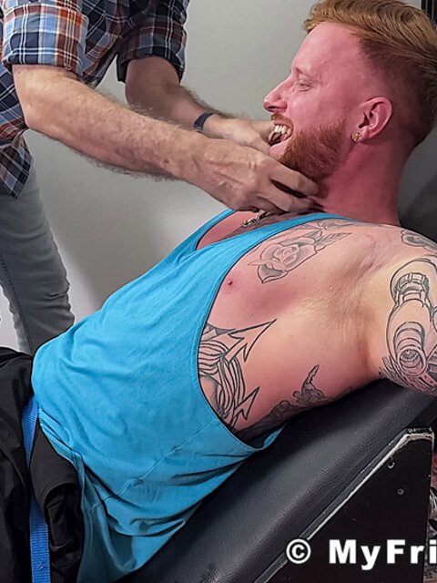 Anthony G laughs loudly during foot fetish and bondage tickling