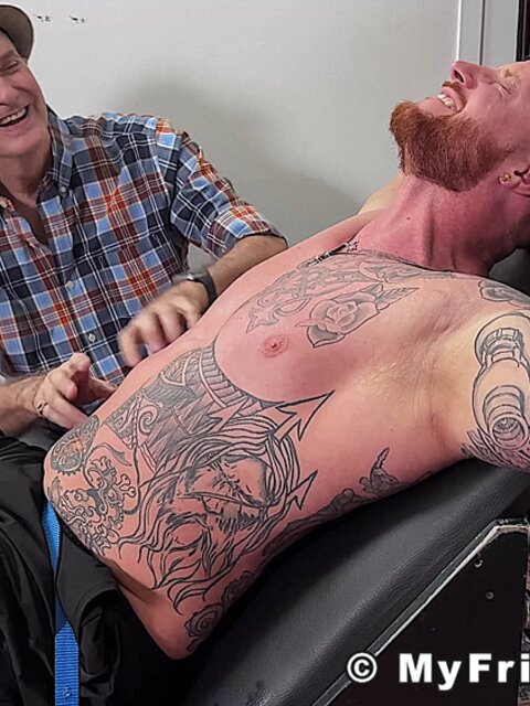 Anthony G laughs loudly during foot fetish and bondage tickling