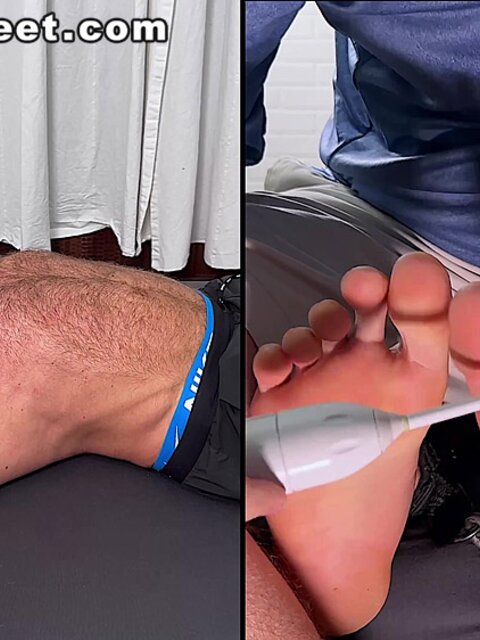 Daniel squirms as Dan Edwards tickles his bare feet