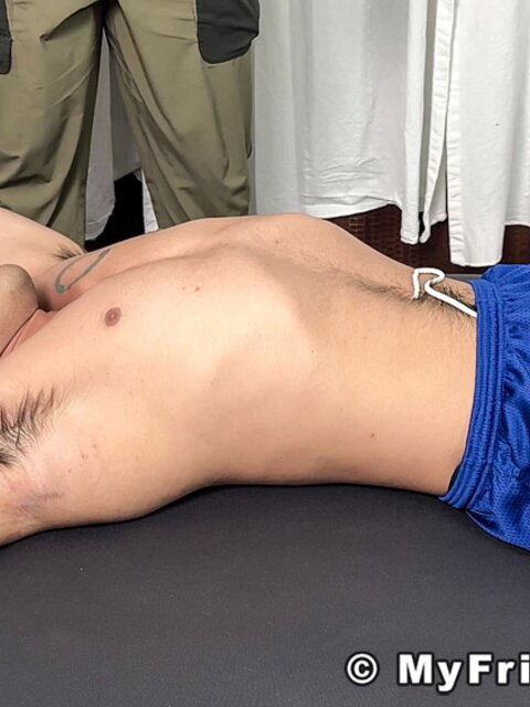 Dan Edwards binds Caleb and tickles his upper body