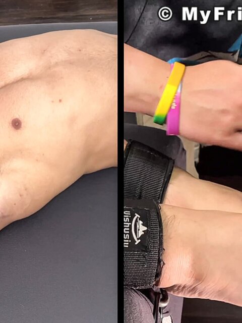 Dan Edwards binds Caleb and tickles his upper body