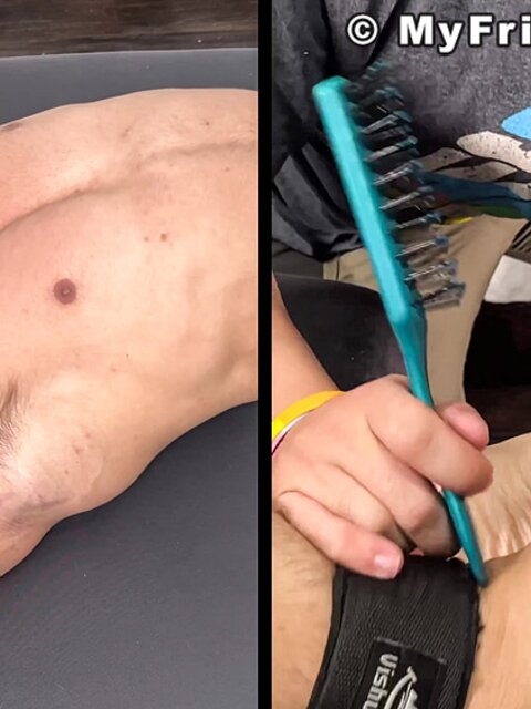 Dan Edwards binds Caleb and tickles his upper body