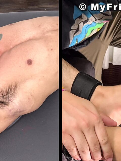 Dan Edwards binds Caleb and tickles his upper body