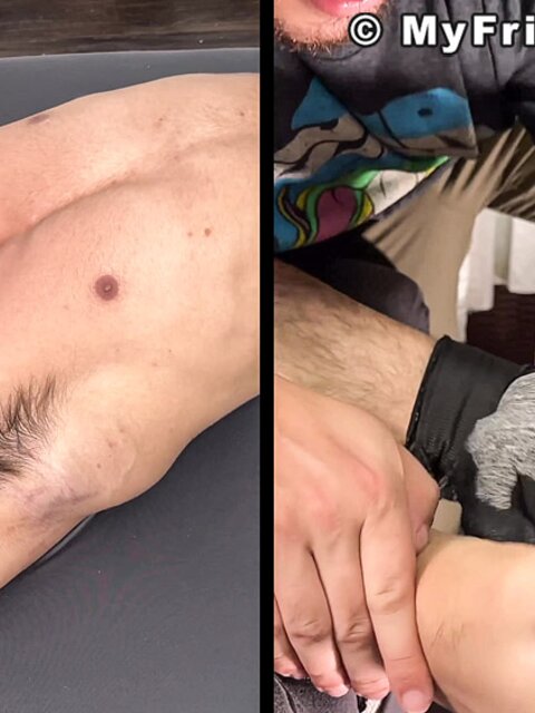 Dan Edwards binds Caleb and tickles his upper body