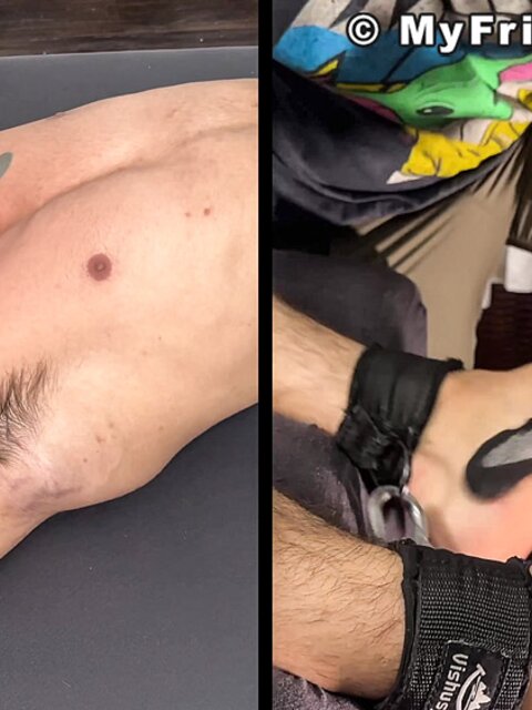 Dan Edwards binds Caleb and tickles his upper body