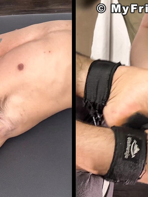Dan Edwards binds Caleb and tickles his upper body