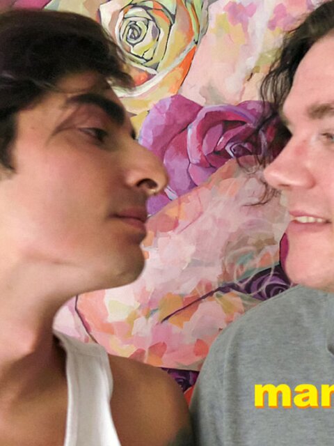 Johnny Mercy and Leo Blue lock lips and kiss deep