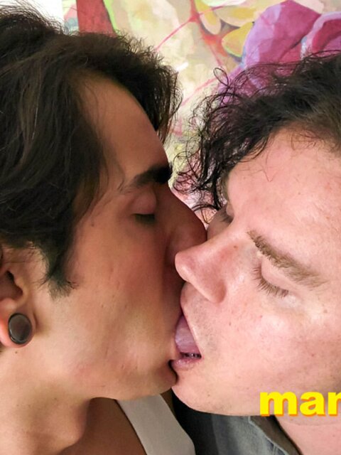 Johnny Mercy and Leo Blue lock lips and kiss deep