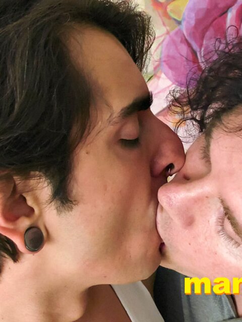 Johnny Mercy and Leo Blue lock lips and kiss deep