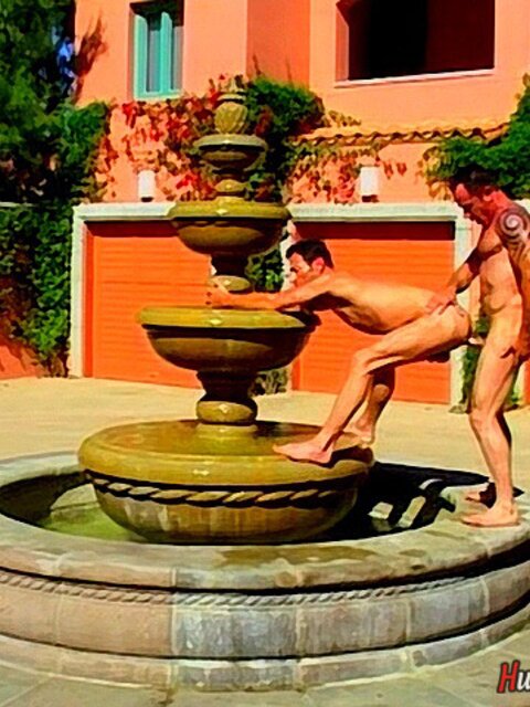 Michael Vista and Sergio kiss and fuck by the fountain
