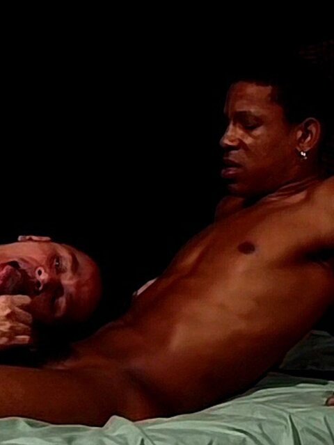 Zack Masters cums on Platinum’s black chest