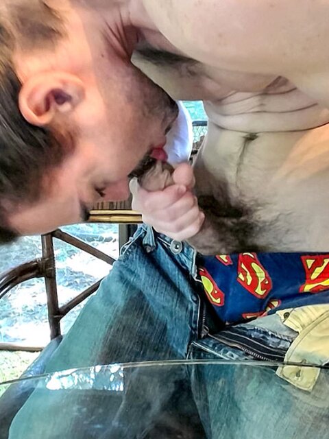 Long-haired Zack Randall licks his cock and jerks off to a big cum shot