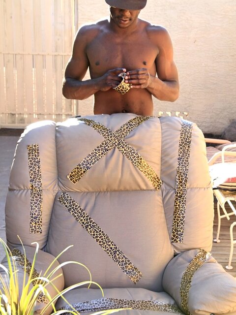 Moe Johnson wanks his big black cock outdoors