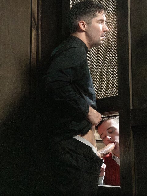 Reverend Eddie Patrick fucks Grant Ducati raw in the confessional