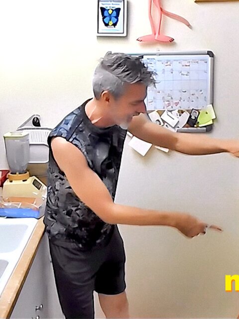 Richard Lennox spanks Jeff Drizzle in a humiliating kitchen scene