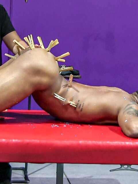 Kaden Roads dominates bound RT with flogging and painful toys