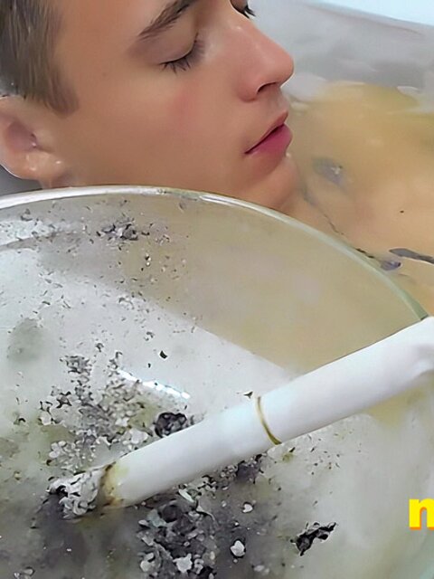 Tristan Sweet relaxes in bubbles, blowing smoke and teasing himself