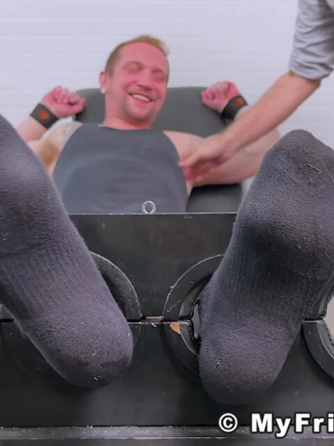 Bound Liam Hayes gets tickled from head to toe, socks on and off