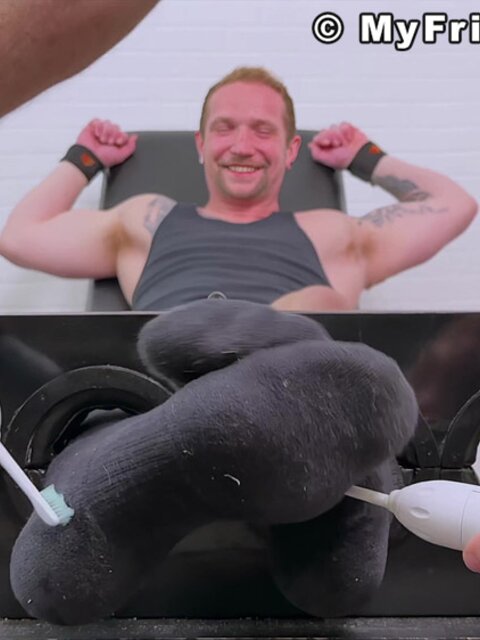 Bound Liam Hayes gets tickled from head to toe, socks on and off