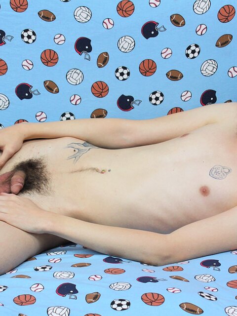 Miles Pride jerks off hard and shoots a sweet load on his tummy