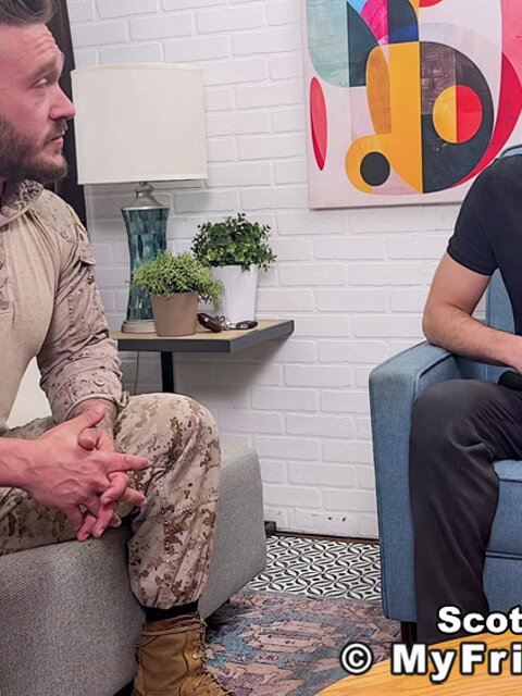 Thom massages, sniffs, and licks Scott Holliday feet before huge cumshot