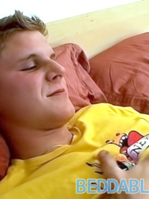 Smooth twink Caleb masturbates solo and eats his own cum