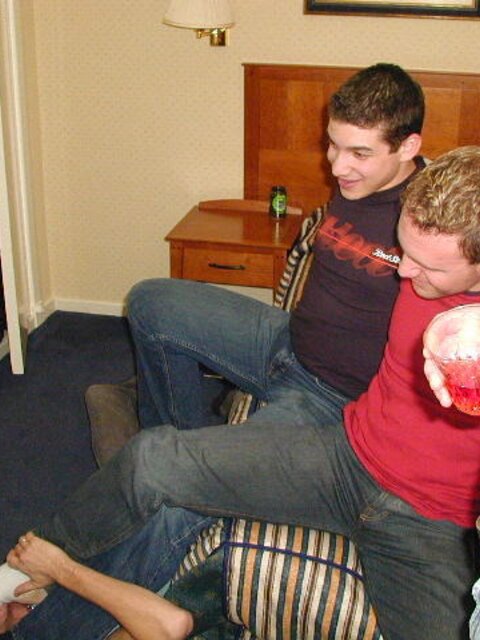 Ben and Peter show off sweaty socks before footplay begins