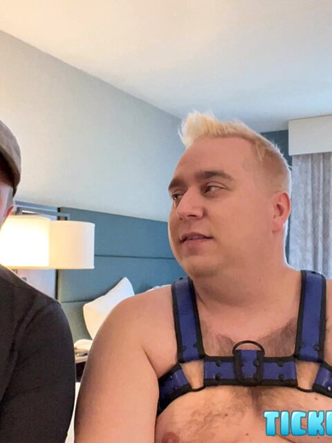 Cub Feet laughs as Matt uses a toothbrush in his jockstrap