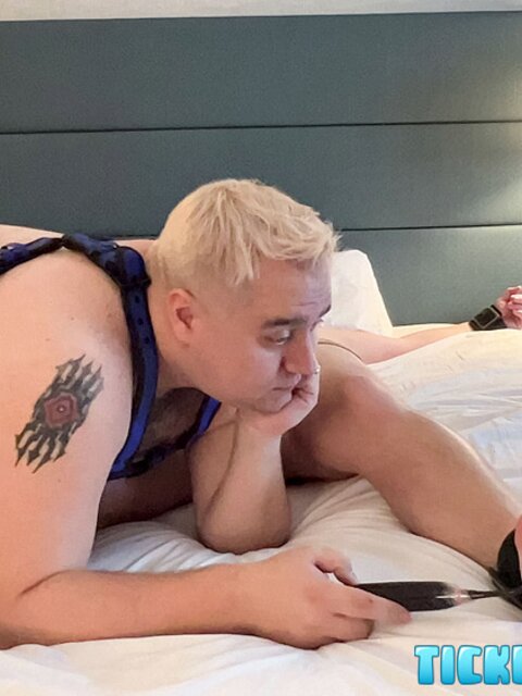 Cub Feet laughs as Matt uses a toothbrush in his jockstrap