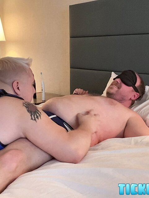 Cub Feet laughs as Matt uses a toothbrush in his jockstrap