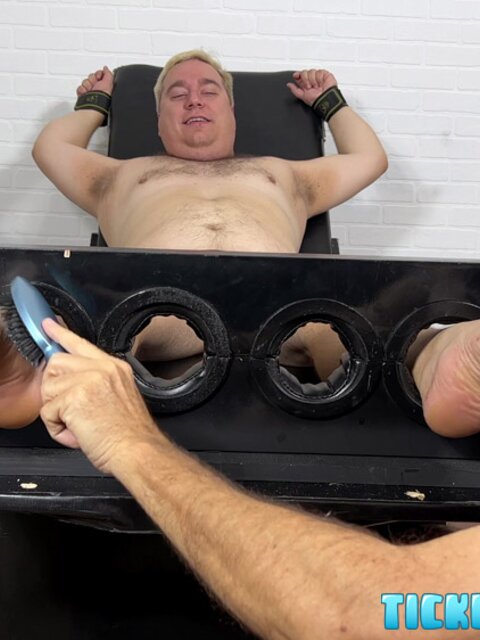 Brian Fisher uses brushes on Matt’s soles and teases his underwear bulge