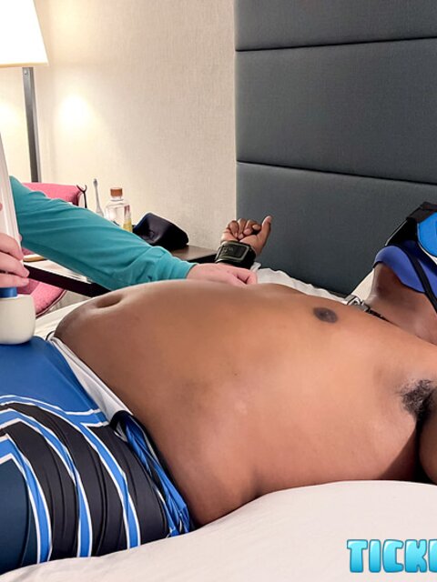 Pup Bard cums hard with a vibrator inside his wrestling singlet