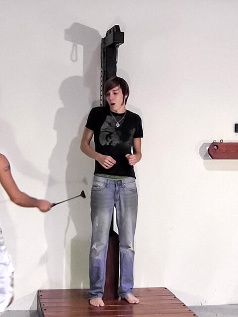 Anthony Fiasco is tied naked while Aiden Vanity pulls his rope