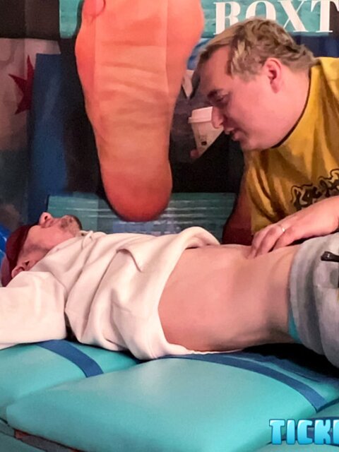Matt surprises Chase with a thorough tickling in the bedroom