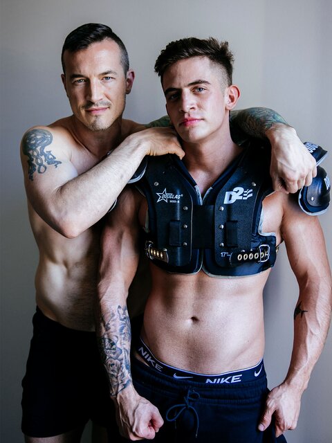 Trevor Brooks and Derek Kage flip-fuck in sweaty jock gear