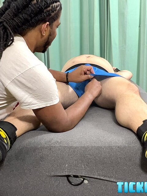 Matt howls as J’s nails tickle in chubby bondage