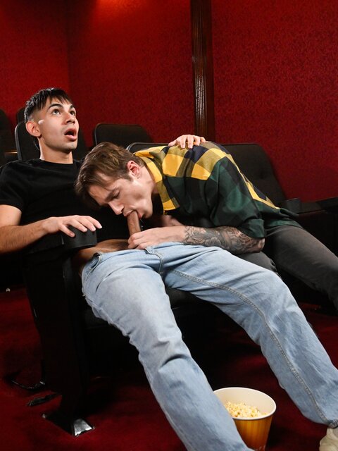 Omar Zayden surprises Jayden Marcos with wild oral and raw anal in quiet theater