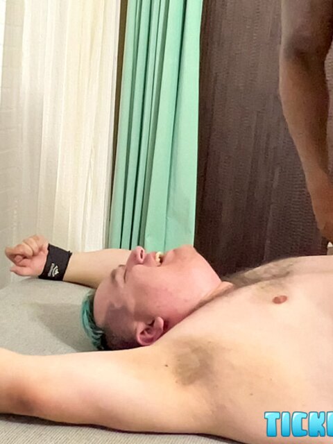 Matt endures Dallas' mission tickle on sofa jock spots