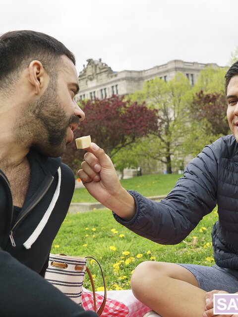 Alex Montenegro showers Teddy Torres for Father's Day picnic fuck