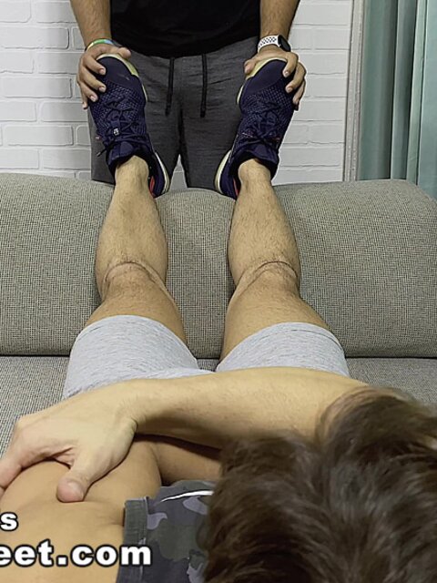 Shy moans under foot play then Dan Edwards slides in and fucks him