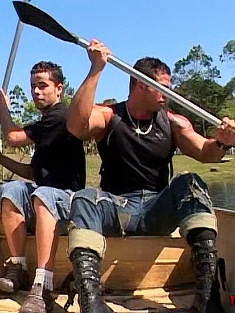 Yuri gets head in the boat, then fucks Junior on the bank